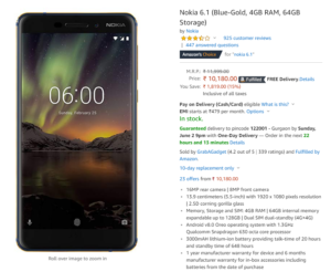 Nokia 6.1 (Blue-Gold, 4GB RAM, 64GB Storage)